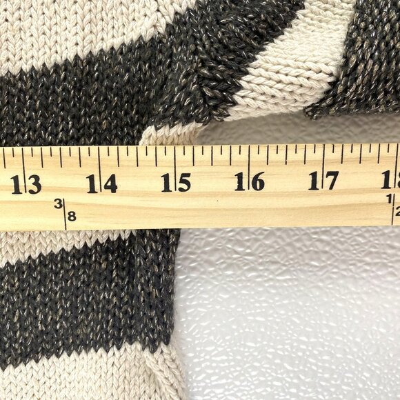 Ann Taylor XS Preppy Chic Striped Metallic Knit Shimmer Sweater Top Black Cream - Picture 7 of 10